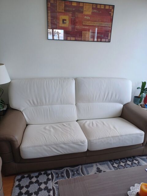Canap� deux places cuir blanc et marron 200 Dieppe (76)