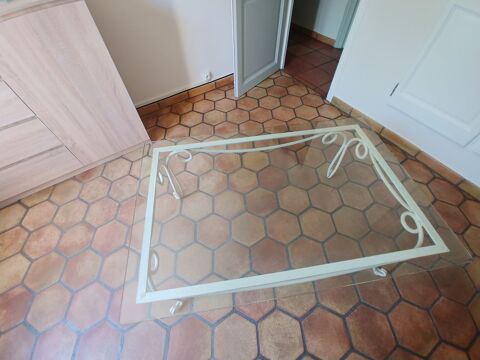 Superbe table basse en fer forgé et verre biseauté 400 Opio (06)