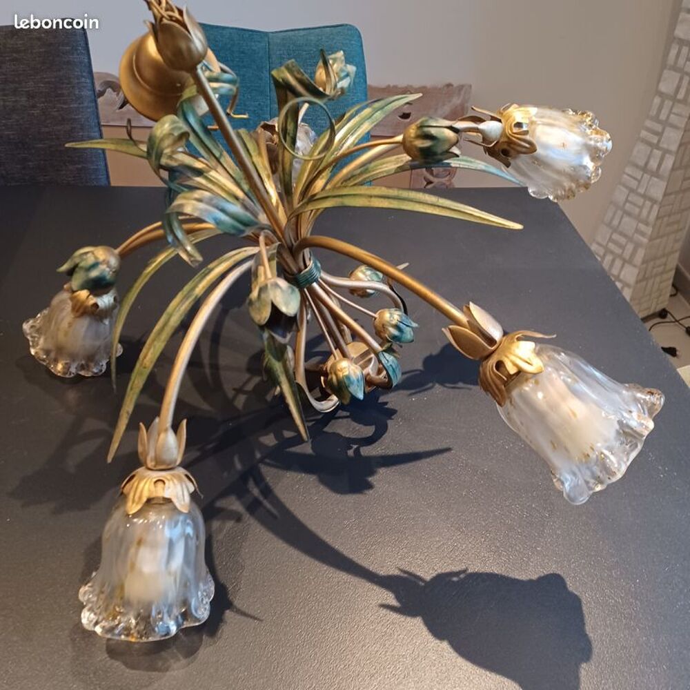 Lustre fer et pate de verre Décoration
