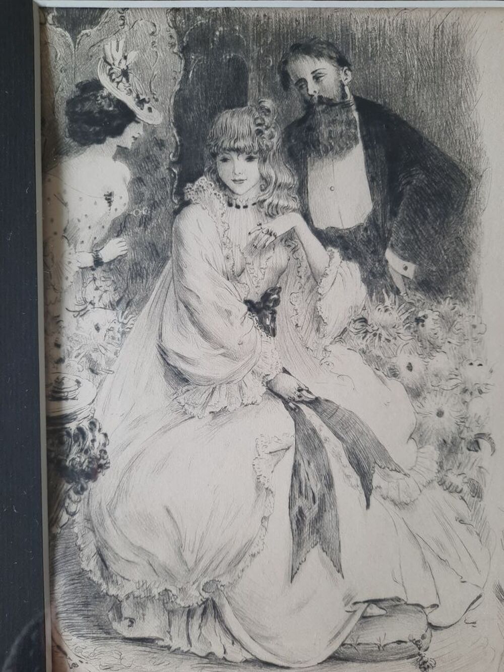 Dessin d'artiste sous verre avec un cadre dor&eacute;.
Décoration