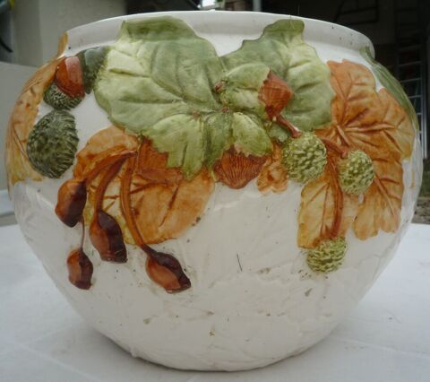 magnifique grand cache pot en barbotine céramique vintage 72 Dole (39)
