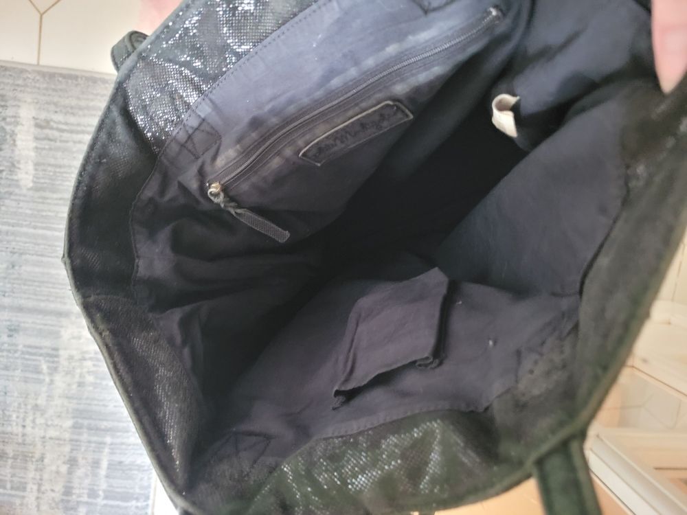 Grand Sac Cabas XL100% cuir,Noir paillet&eacute;, PETITE MENDIGOTE Maroquinerie
