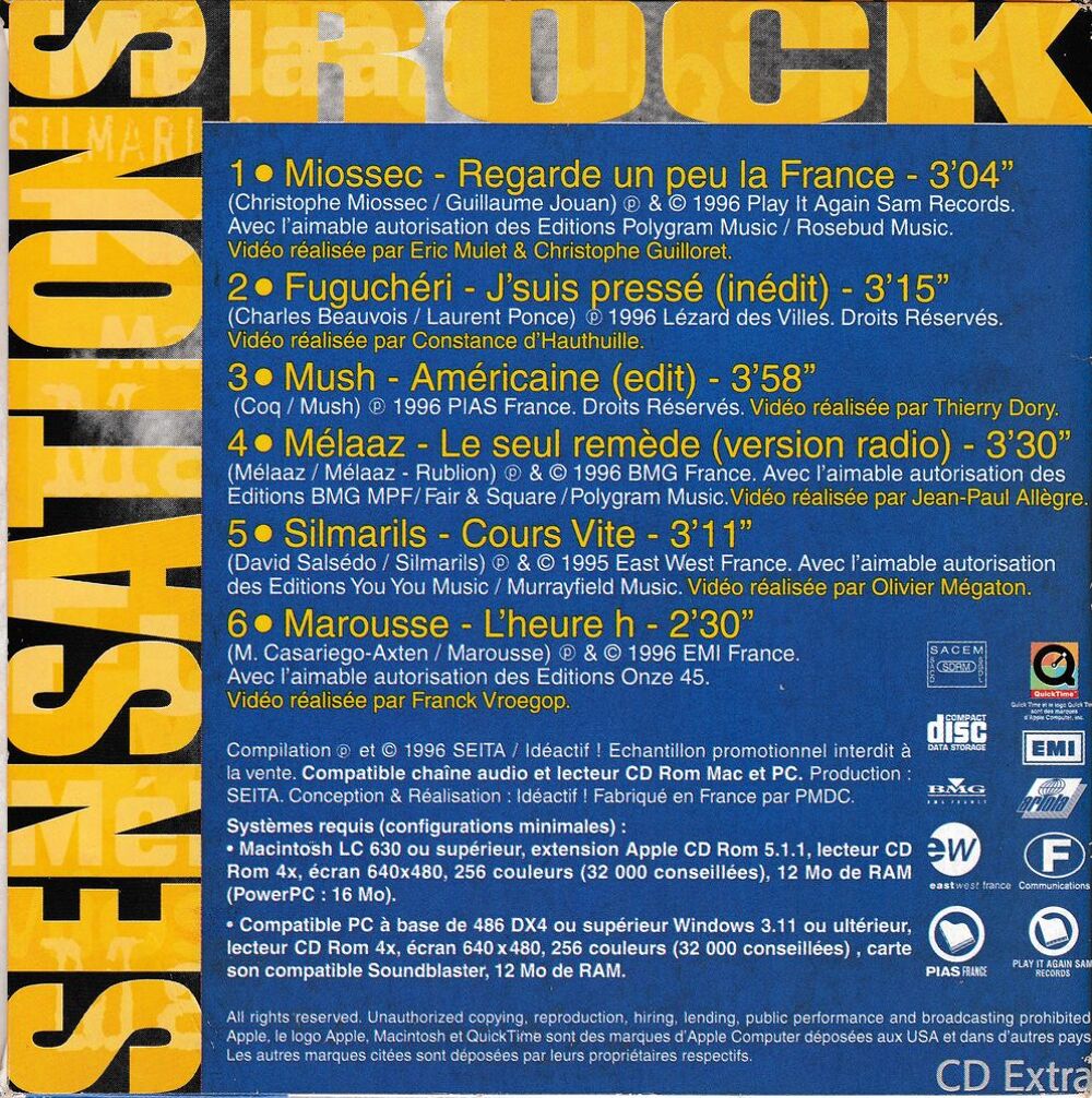 CD Sensations Rock SEITA Compilation CD et vinyles