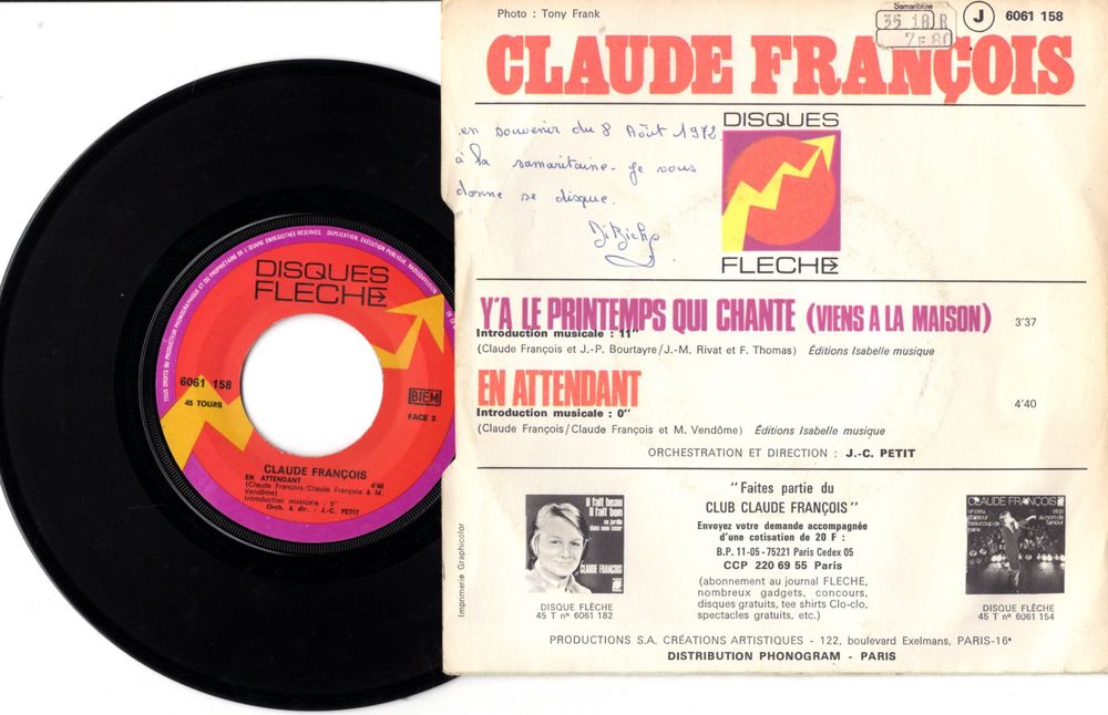 Claude FRANCOIS : Y'a le printemps qui chante - Fl&egrave;che 6061 CD et vinyles