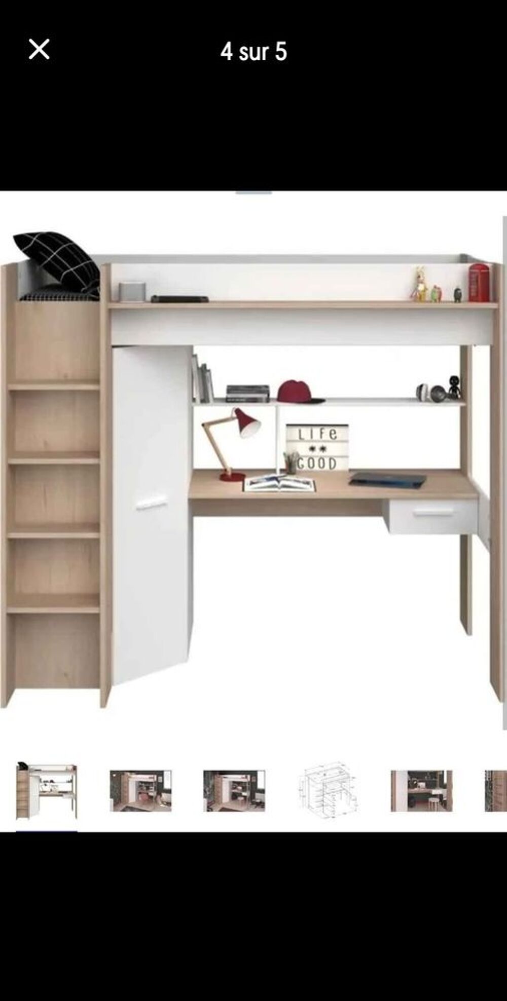 Lit mezzanine enfant 90&times;200 Meubles