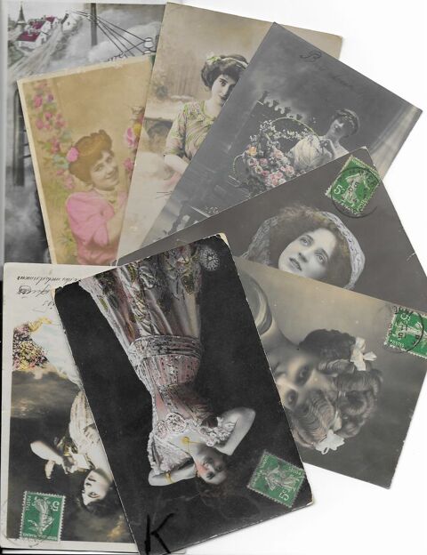 lot de 8 cpa cartes anciennes jolie femme seule 11 Tours (37)