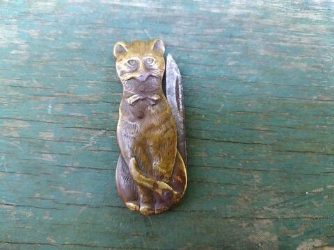 Ancien Couteau Zoomorphe Chat Laiton D�but XX�me  35 Loches (37)