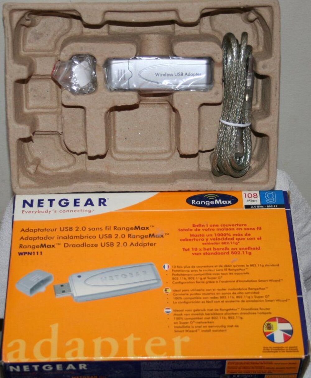Cl&eacute; USB2 WiFi Netgear WPN111 (MIMO, RangeMax 108 Mbit/s) Matériel informatique