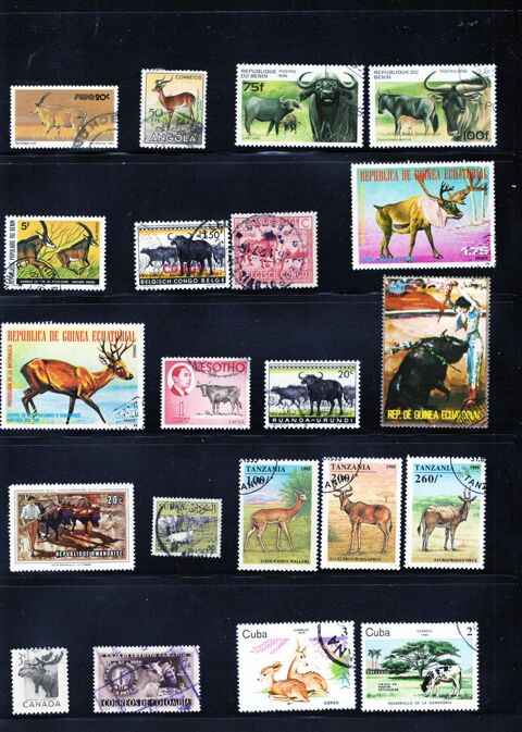   lot de 58 timbres du MONDE avec des BOVIDES et des CERVIDES 