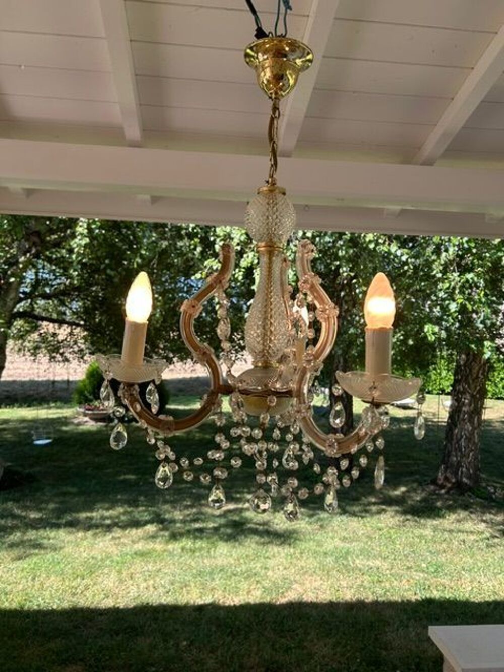 Luminaire &agrave; pampilles, 3 bras, vintage Décoration