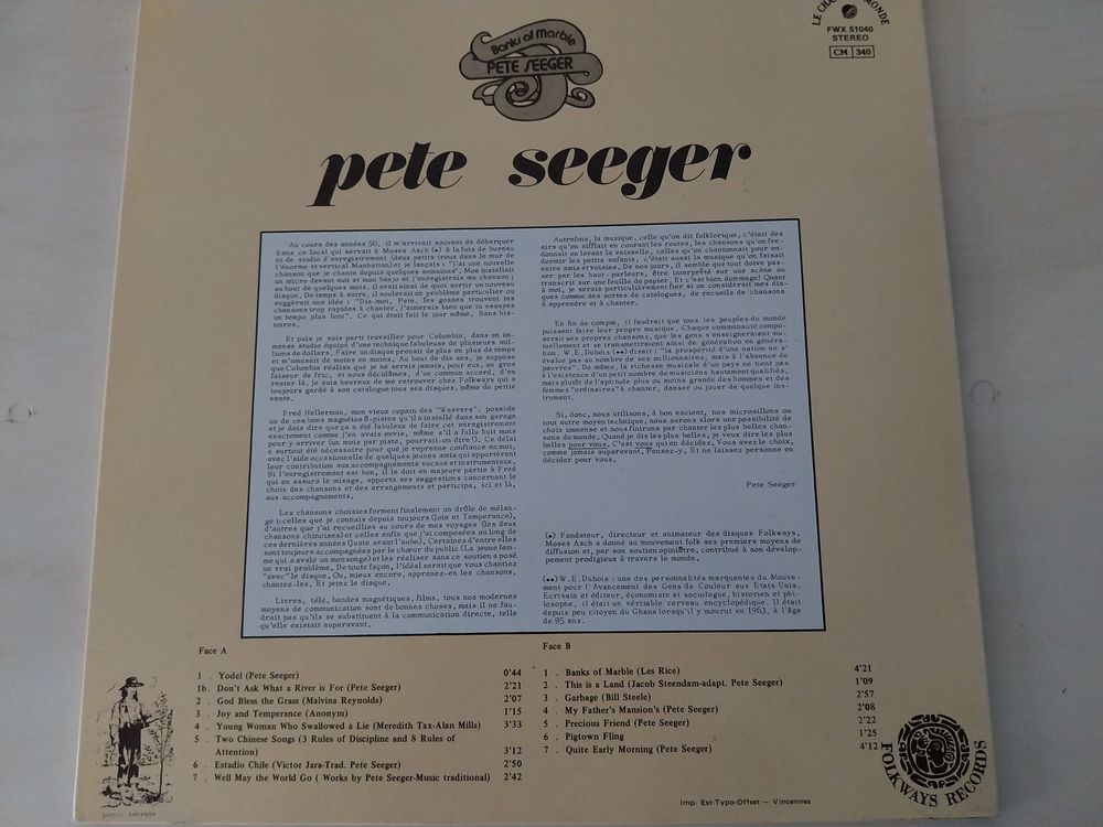 Disque Vinyle 33 Tours PETE SEEGER Banks of marble CD et vinyles