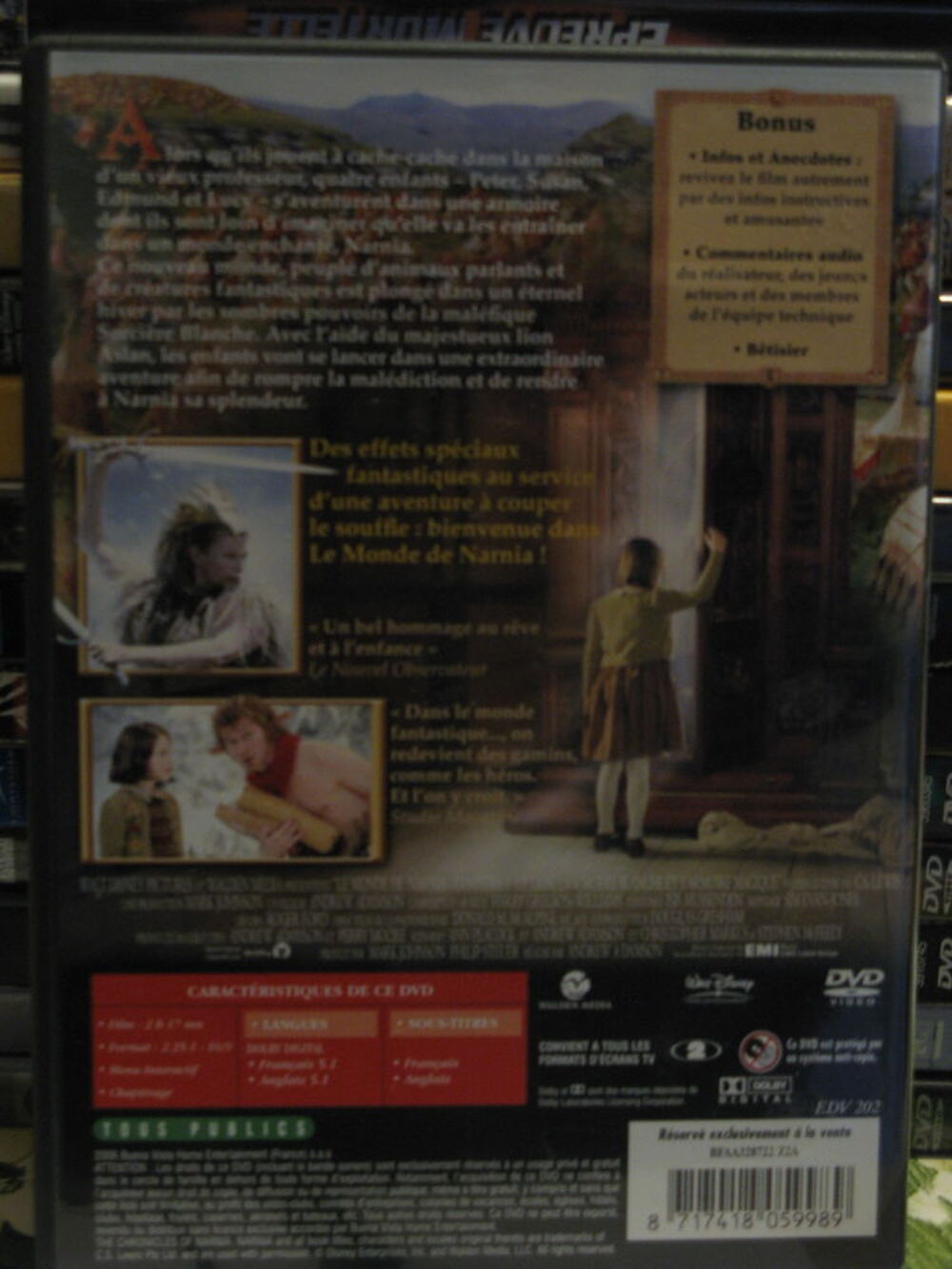 NARNIA chapitre 1 DVD et blu-ray