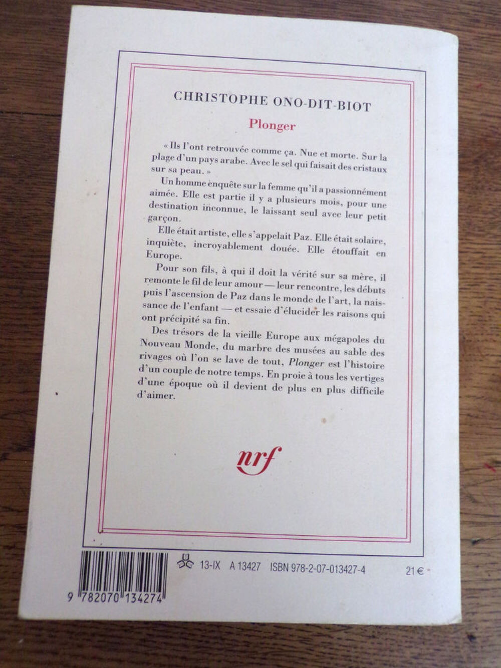 Plonger Christophe Ono-Dit-Biot &eacute;ditions Gallimard 2013 443 Livres et BD