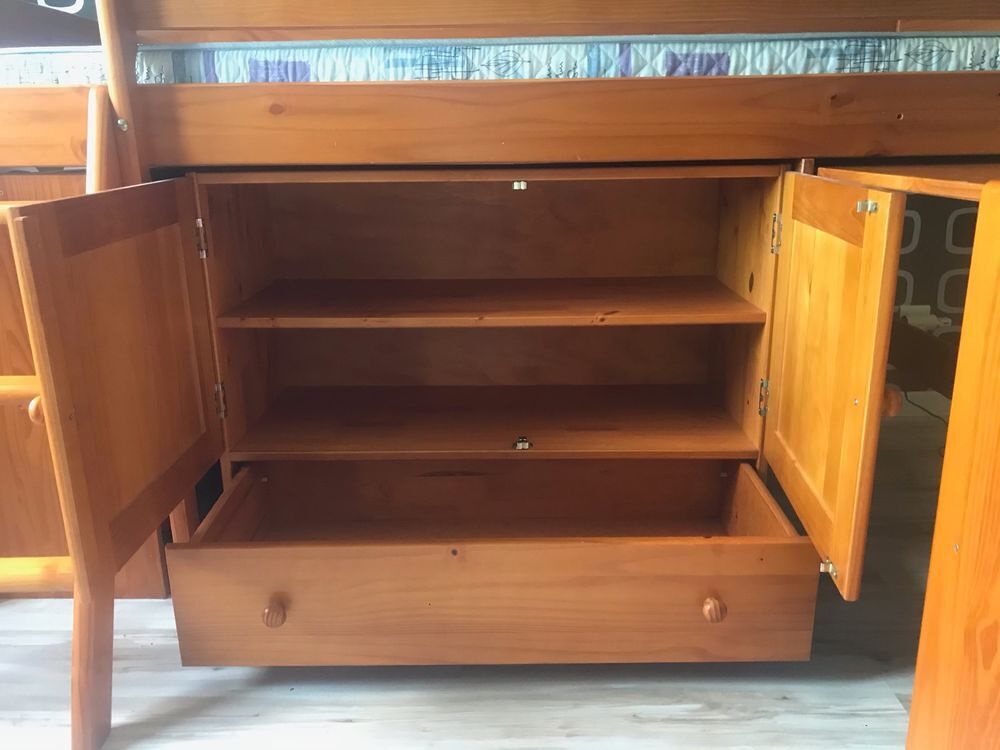 Lit mezzanine enfant en bois, rangement + Lattes + matelas Mobilier enfants