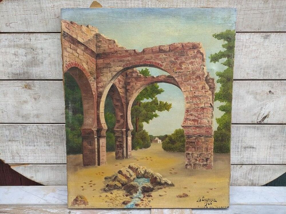 Ancien Tableau Orientaliste Ruines de Tlemcen Alg&eacute;rie Sign&eacute; 