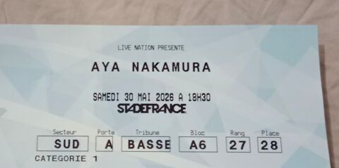 2 places assises concert Aya Nakamura au stade de France. 160 Guillerval (91)