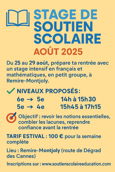 Stage de soutien scolaire spécial collège Août 2025 0 97354 Remire-montjoly