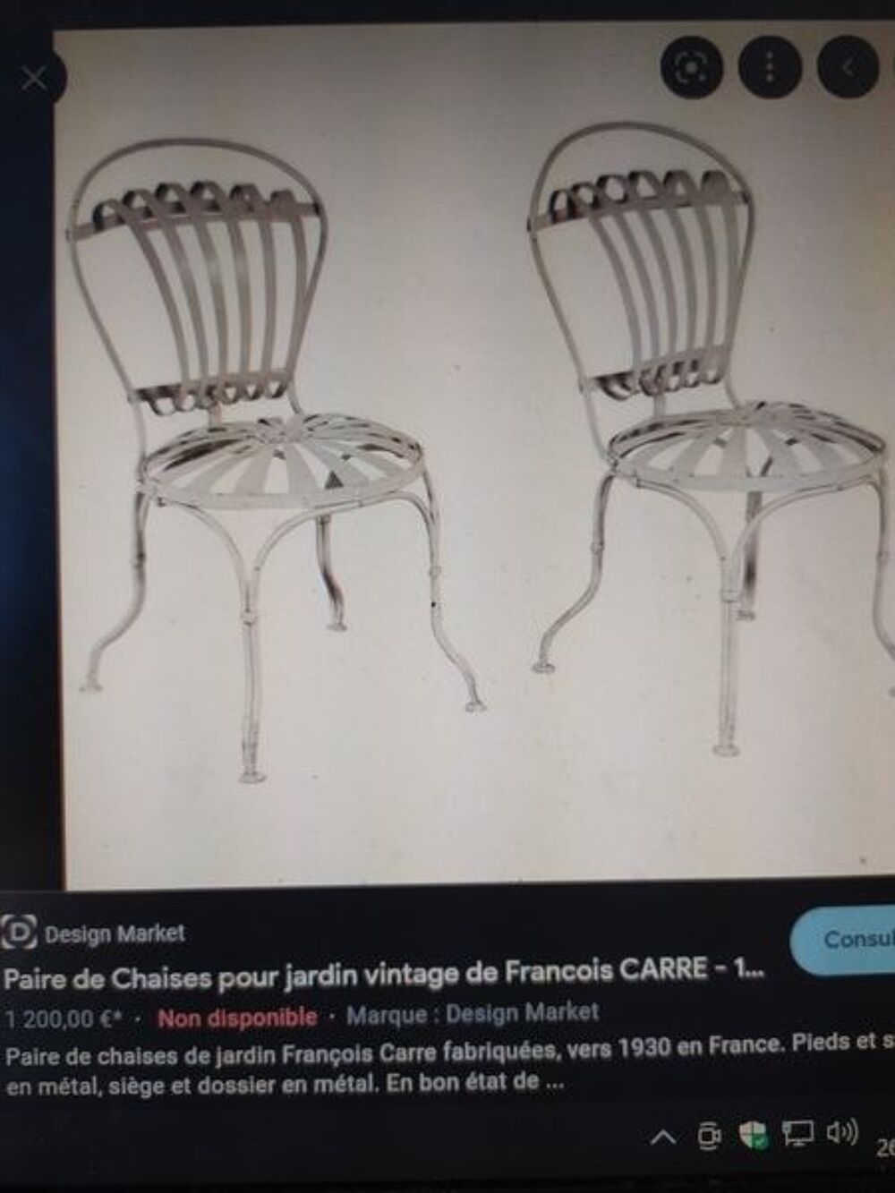 Paire de Chaises Salon de Jardin Fran&ccedil;ois Carr&eacute; 1930
Meubles