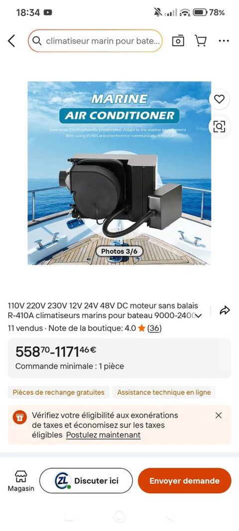 Clim bateau neuve 9000 btu
Avec pompe eau de mer Peymeinade (06)