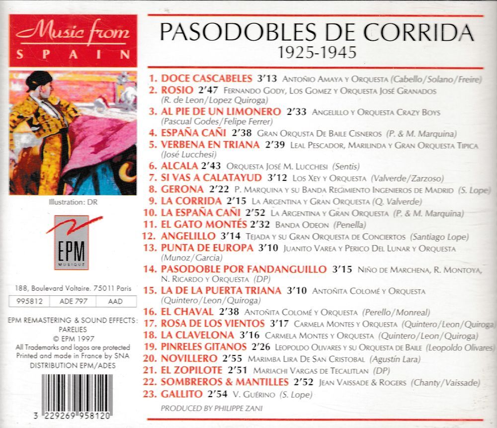 CD Pasodobles De Corrida 1925 / 1945 CD et vinyles