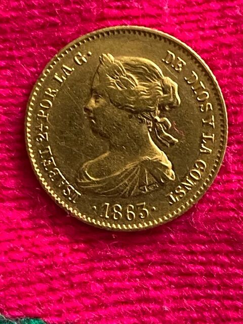 Pièce OR 990% Reine D'ESPAGNE 1863. 40 REALES. 
0 Villeneuve-la-Garenne (92)