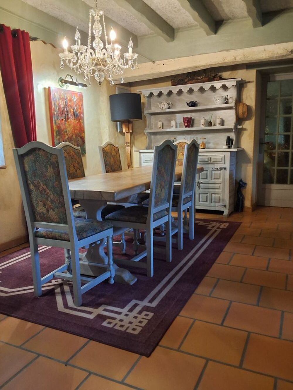 Chaise bois tapiss&eacute;e motif floral Meubles