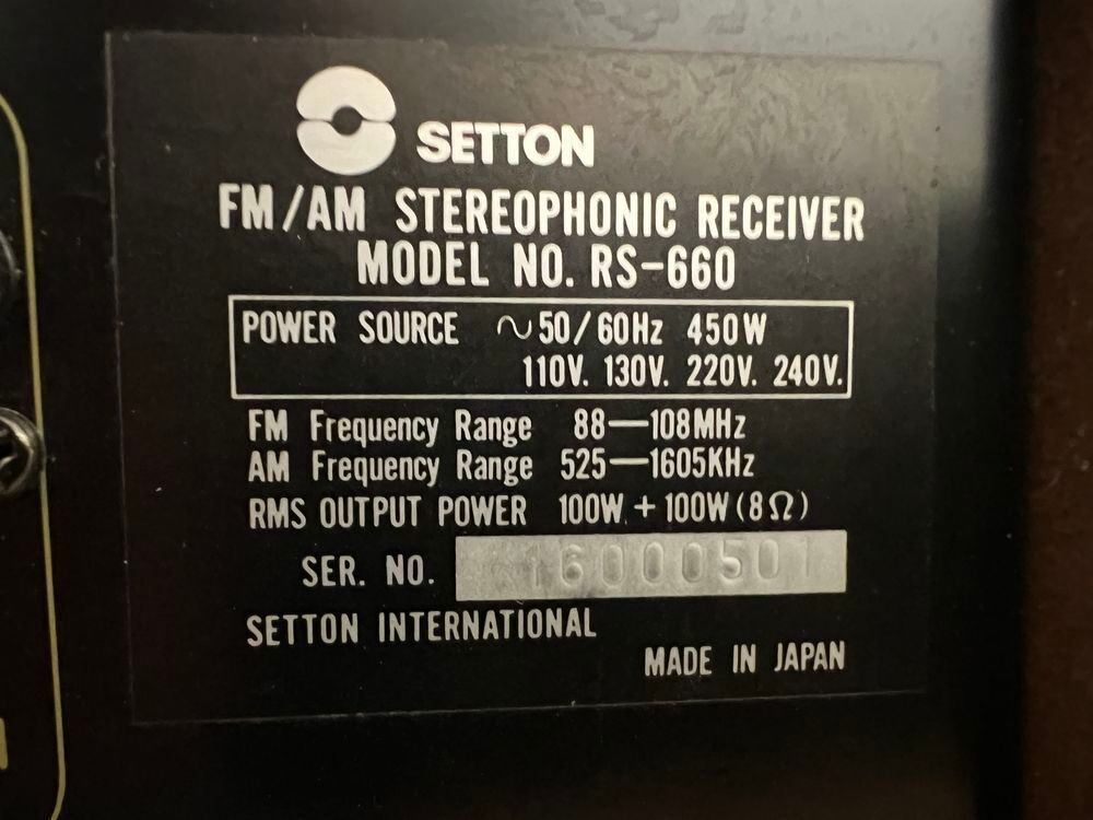 AMPLI SETTON STEREOPHONIC RECEIVER RS 660 Audio et hifi