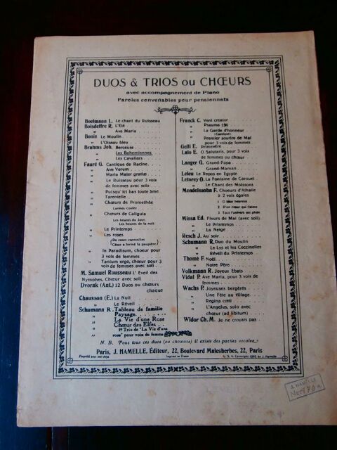 LES BOH�MIENNES par PAULINE VIARDOT 1946.
DUOS & TRIOS 8 Tours (37)