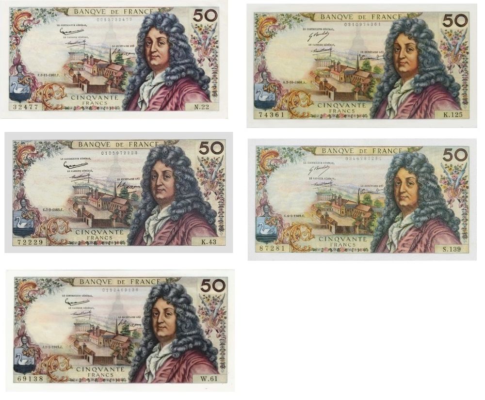  F 64 -50 F RACINE LOT DE 5 BILLETS NEUFS 