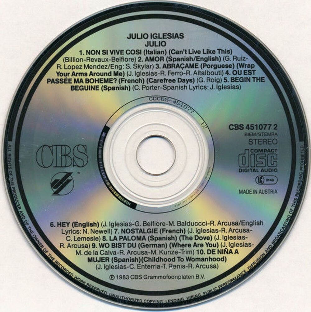 cd Julio Iglesias ?? Julio (etat neuf) CD et vinyles
