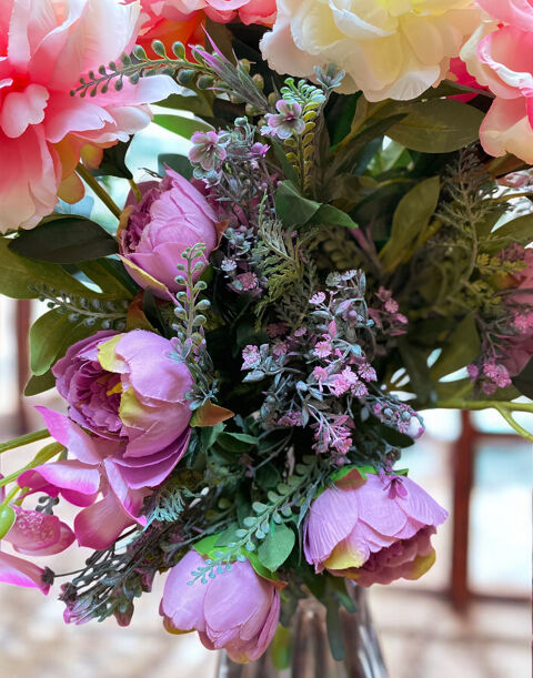 Lot dco : de fleurs en tissu + vase 15 Gramat (46)