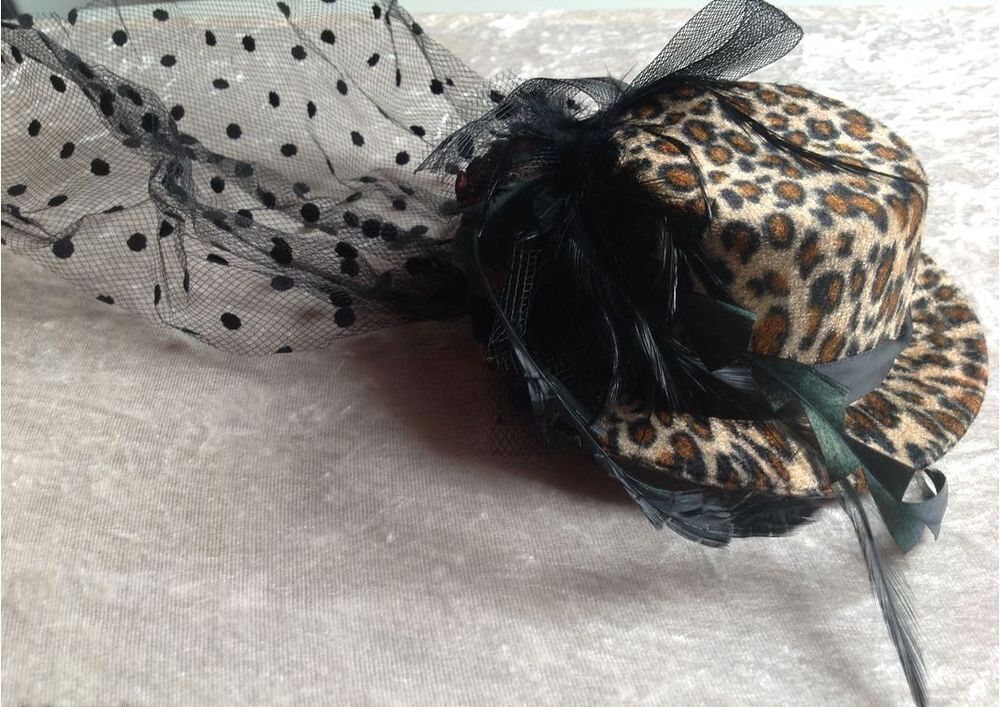 SERRE-T&Ecirc;TE MINI CHAPEAU R&Eacute;TRO L&Eacute;OPARD ROSE DENTELLE Envoi Po Vêtements
