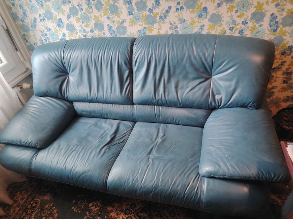 Sofa en vrai cuir - Bleu 2 places Maroquinerie