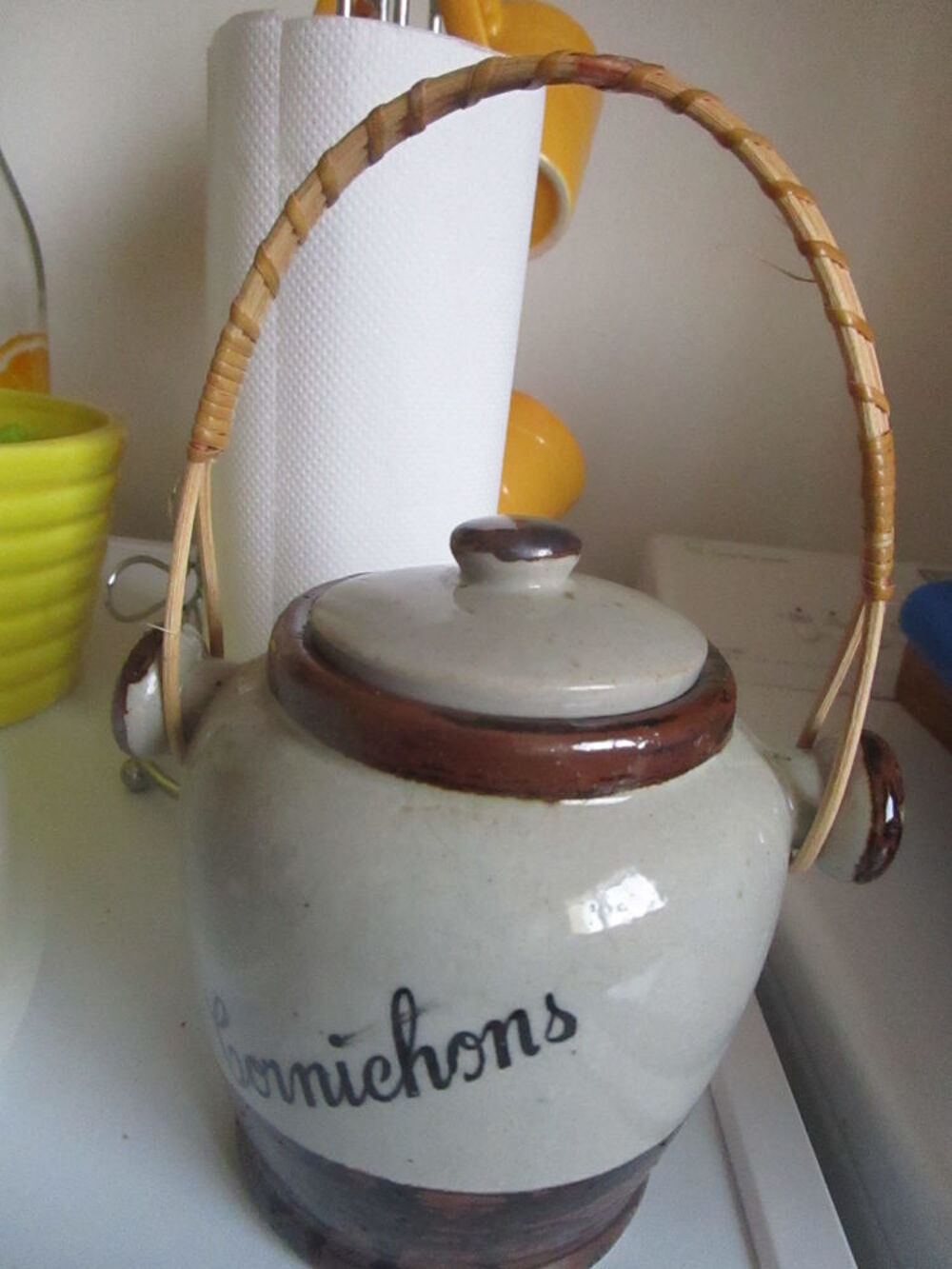 pot cornichons terre cuite &eacute;maill&eacute;e Cuisine