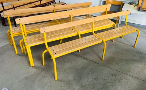Bancs d'cole bois clair et acier jaune annes 80 110 Lorient (56)