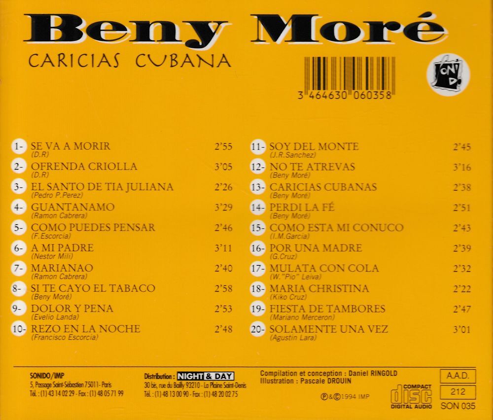 CD Beny More? - Caricias Cubana CD et vinyles