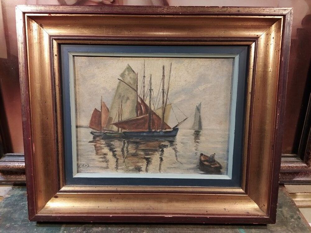 Tableau Marine Bateaux Voiliers Sign&eacute;e R. Roy 