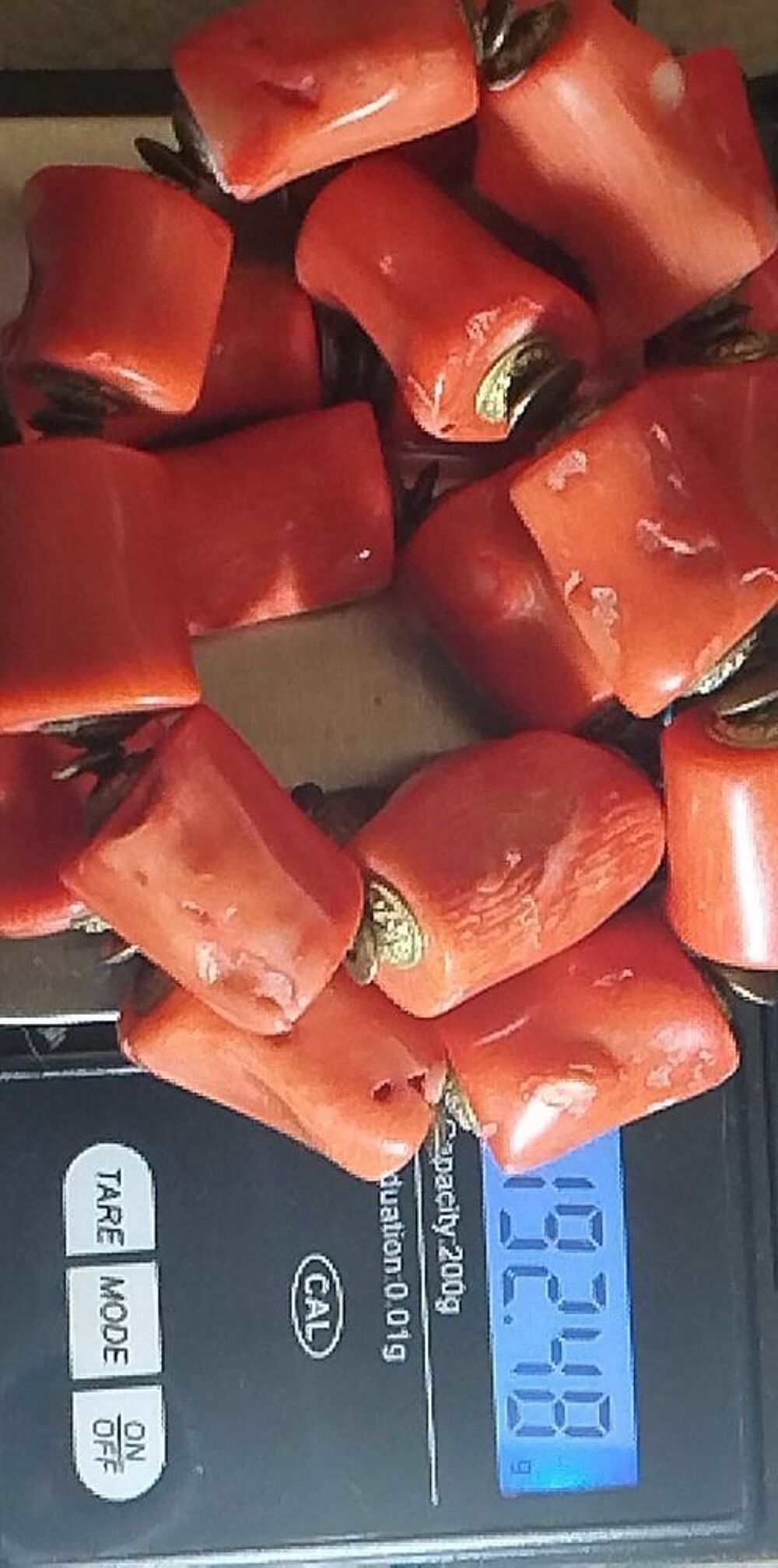 Prestigieux ensemble collier, bracelet, boucles d'oreilles tib&eacute;tain en Corail Bambou naturel Bijoux et montres