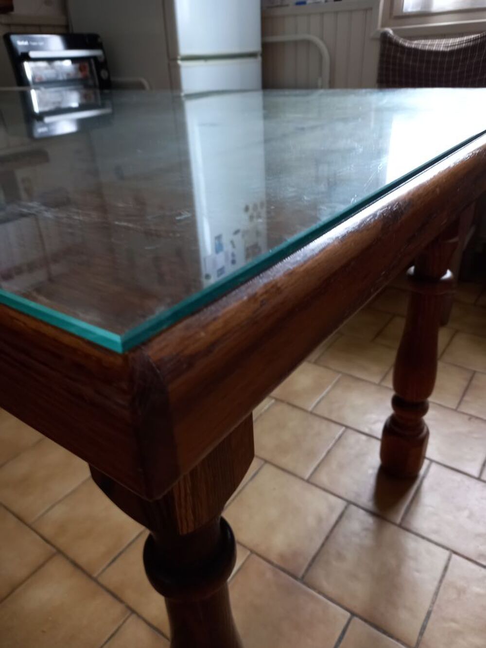  Table de salle &agrave; manger ch&ecirc;ne et ses 6 chaises paill&eacute;es Meubles