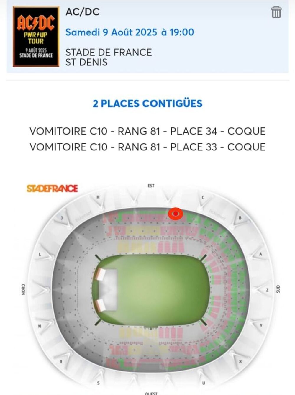  Places concert ACDC stade de France Billetterie