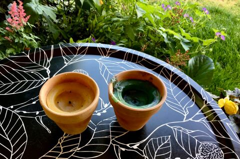 2 Bougies, pots en terre cuite (9 cm de haut, 10cm diamtre) 4 L'Isle-Jourdain (32)
