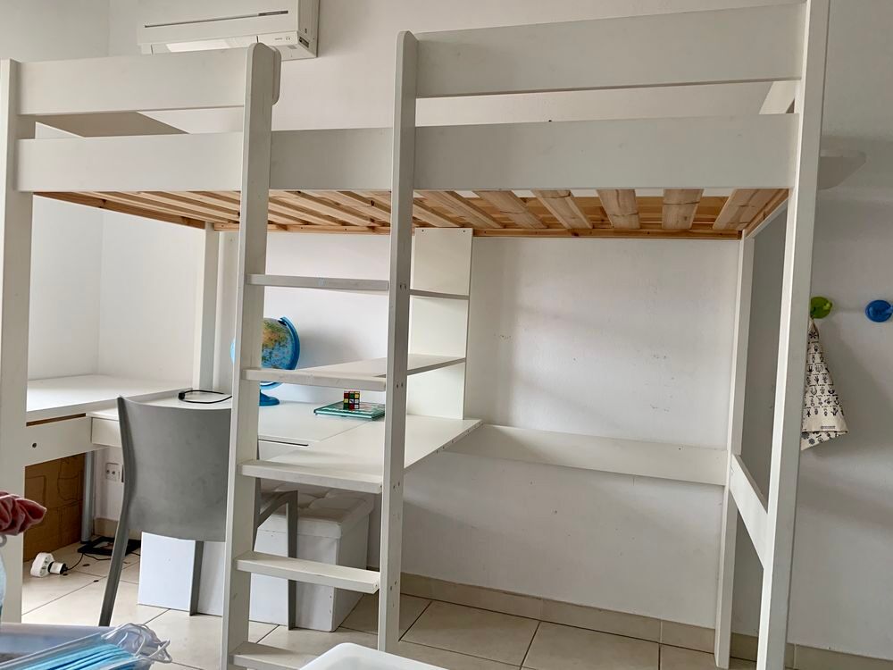 lit mezzanine blanc avec bureau. PINO Meubles