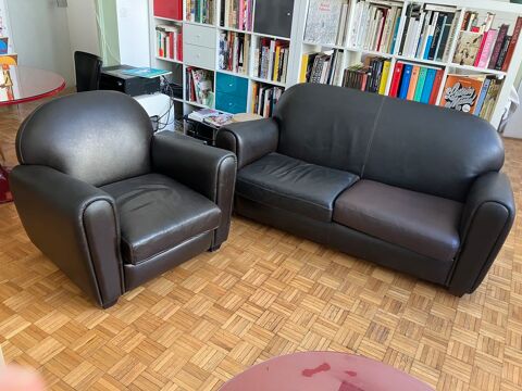 Canap-lit convertible et fauteuil Club en cuir arrondis 50 Paris 12 (75)