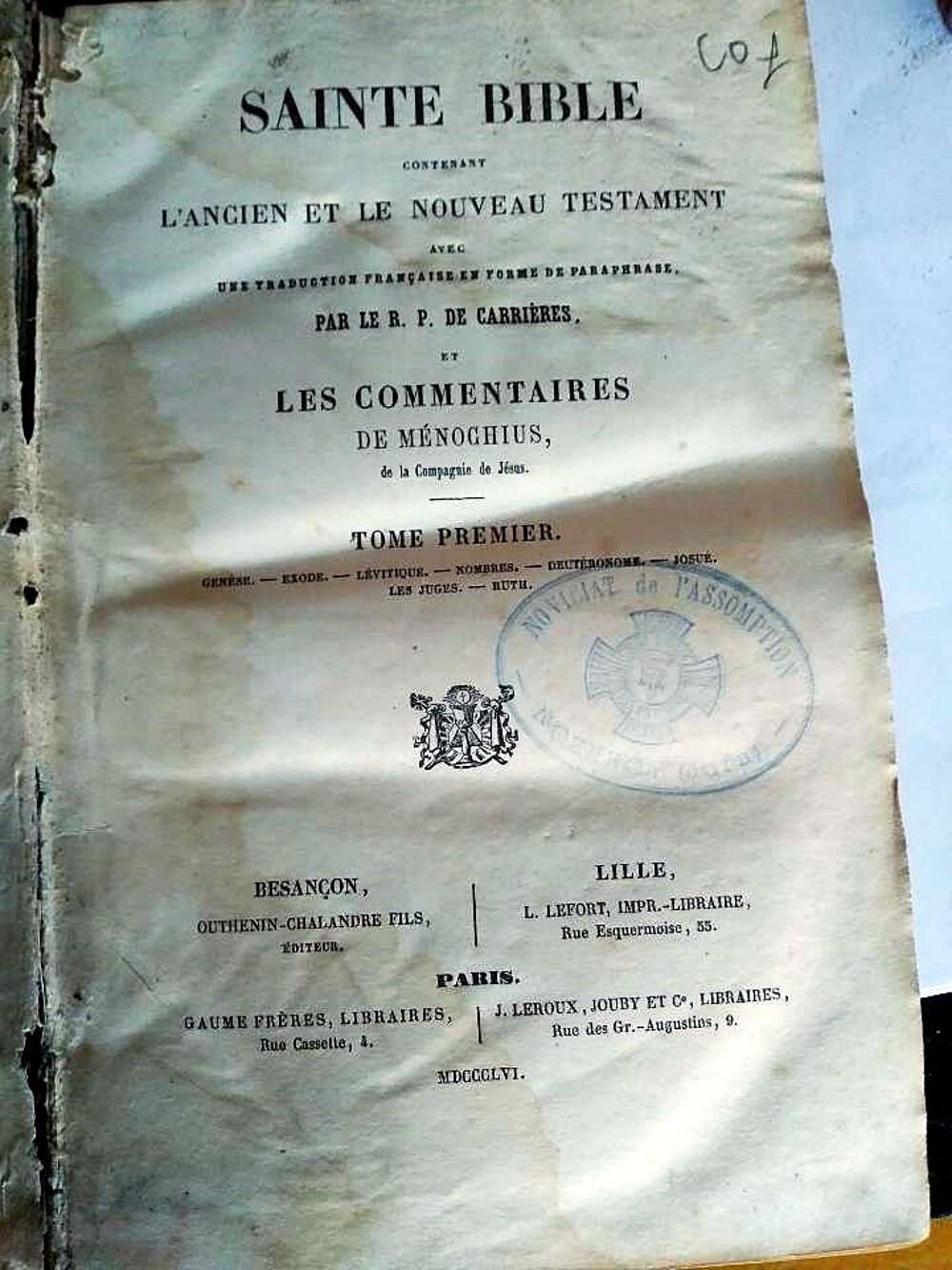 Rare Bible Carri&egrave;res 1856 latin-fran&ccedil;ais Livres et BD