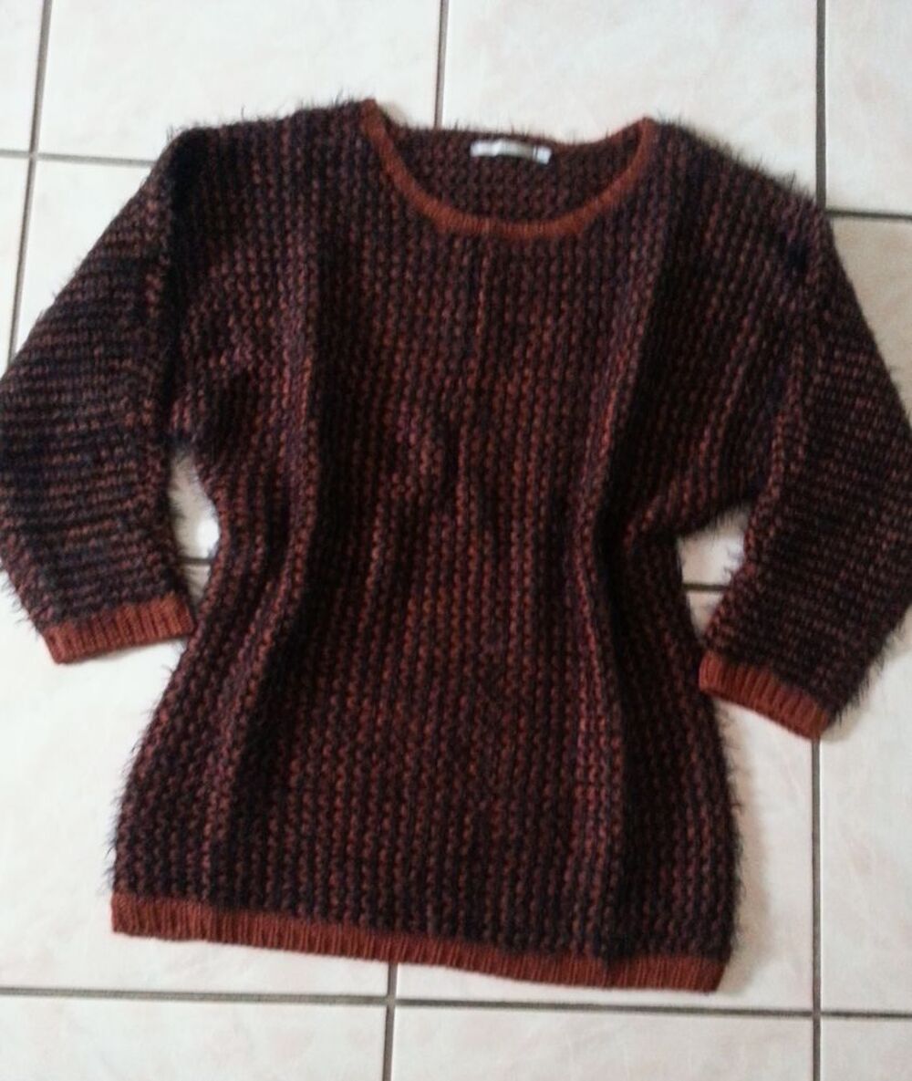 Pull fils poilu marron - noir 3 Suisses douillet - T 38 - 40 Vêtements