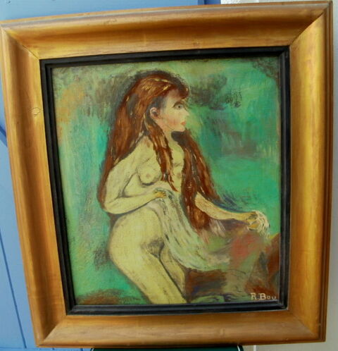 Tableau encadré signé R. BOU  Femme nue  la baigneuse  60 Montauban (82)