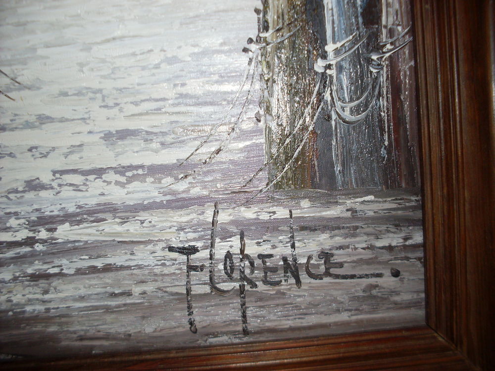 Tableau..Bateau a quai huile sur toile sign&eacute;.. Décoration
