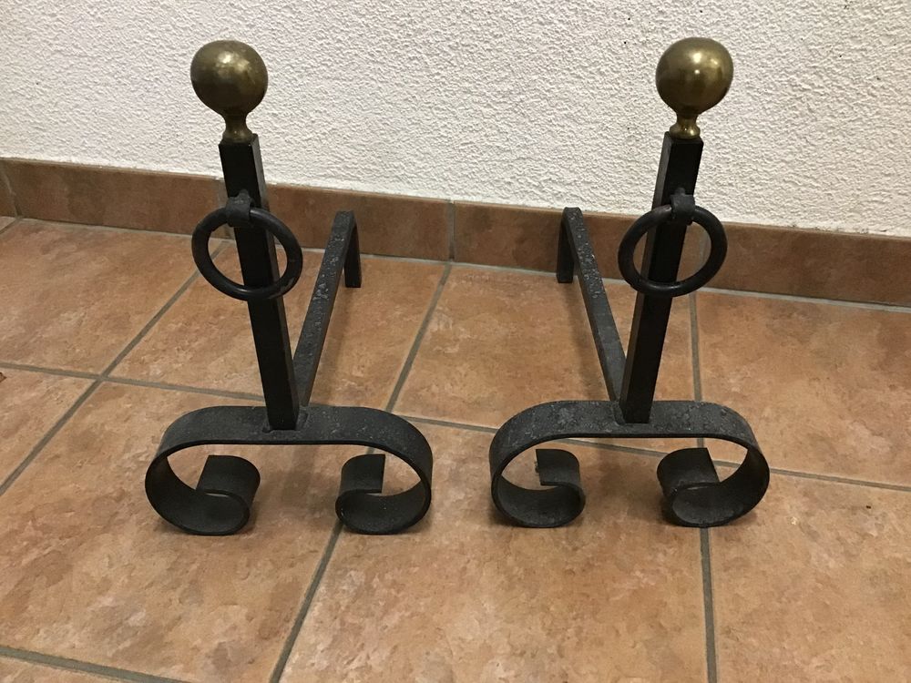 Chenets noir boule or Décoration