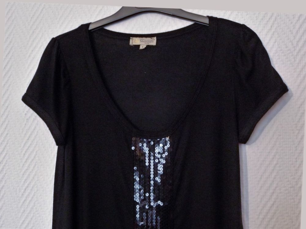 Tunique/ Robe Noir &agrave; Pastilles Noires Manches Courtes-Loona Vêtements