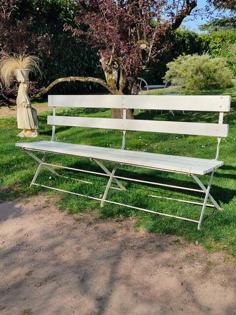 Ancien banc de jardin pliant blanc 90 Avermes (03)